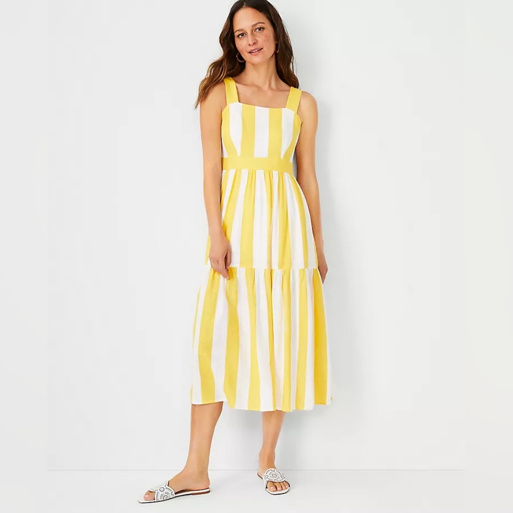 Ann Taylor Yellow and White Striped Sundress Size 2